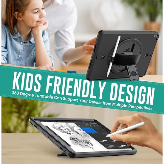 Tablet hoes geschikt voor iPad 10.2 inch 2019 / 2020 / 2021 - Hand Strap Armor - Rugged Case met schouderband - Grijs