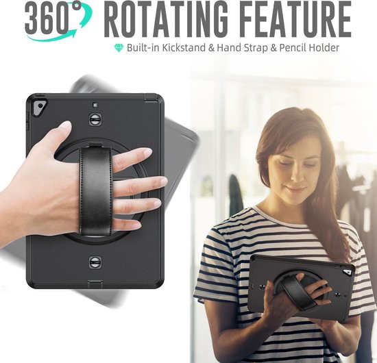Tablet hoes geschikt voor iPad 10.2 inch 2019 / 2020 / 2021 - Hand Strap Armor - Rugged Case met schouderband - Grijs