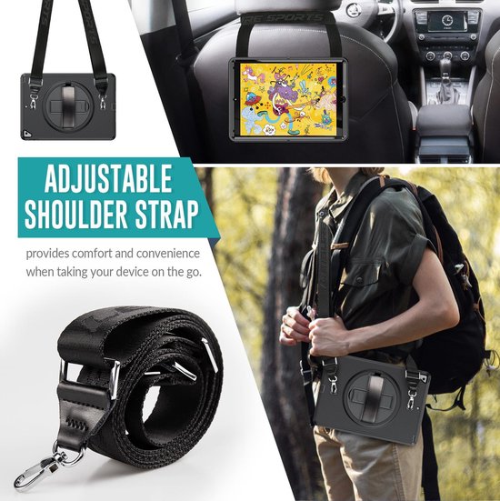 Tablet hoes geschikt voor iPad 10.2 inch 2019 / 2020 / 2021 - Hand Strap Armor - Rugged Case met schouderband - Grijs