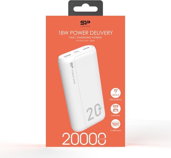 Silicon Power QS15 20000mAh Power Bank | Lithium-Polymeer | Wit