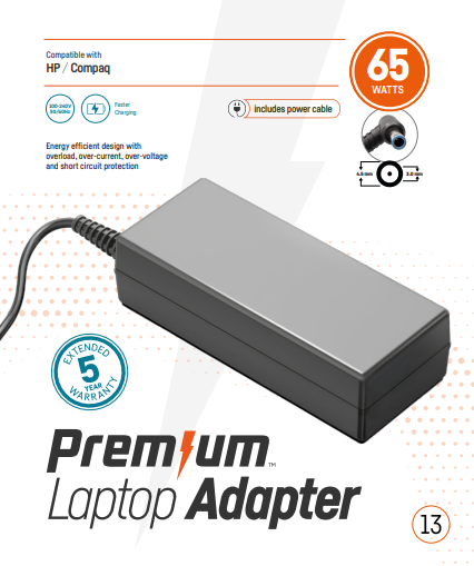 Premium adapter in retailverpakking HP 19,5V 3,33A 4,5mm * 3,0mm incl. netsnoer