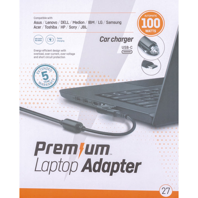 Premium RETAIL USB-C Auto adapter 100 Watt