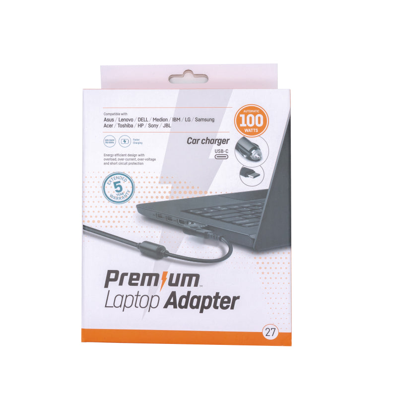 Premium RETAIL USB-C Auto adapter 100 Watt