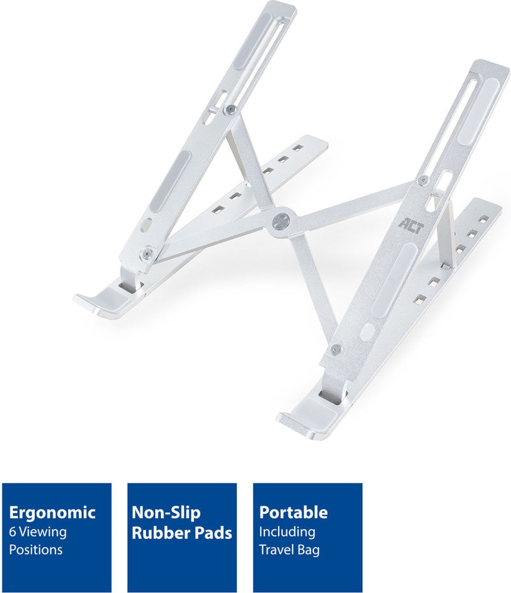 ACT AC8120 Laptopstandaard tot 15.6" , Draagbaar , Opvouwbaar , Aluminium , 6 Kijkhoeken , Anti-slip