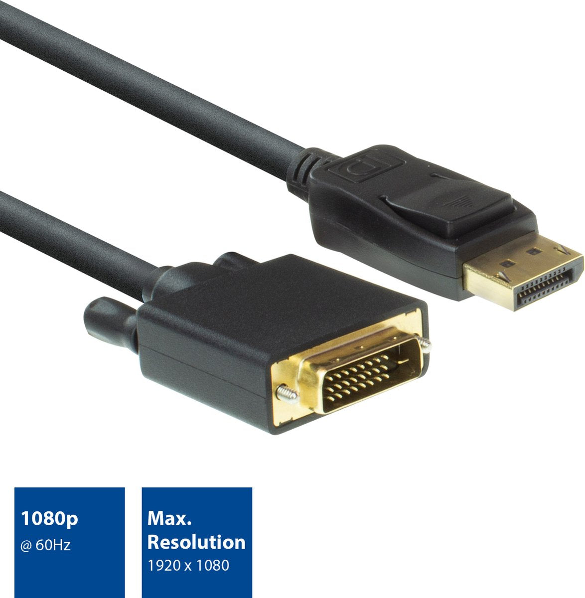 ACT DisplayPort naar DVI Kabel – Full HD 60Hz – Verguld - 1,8m – AC7505