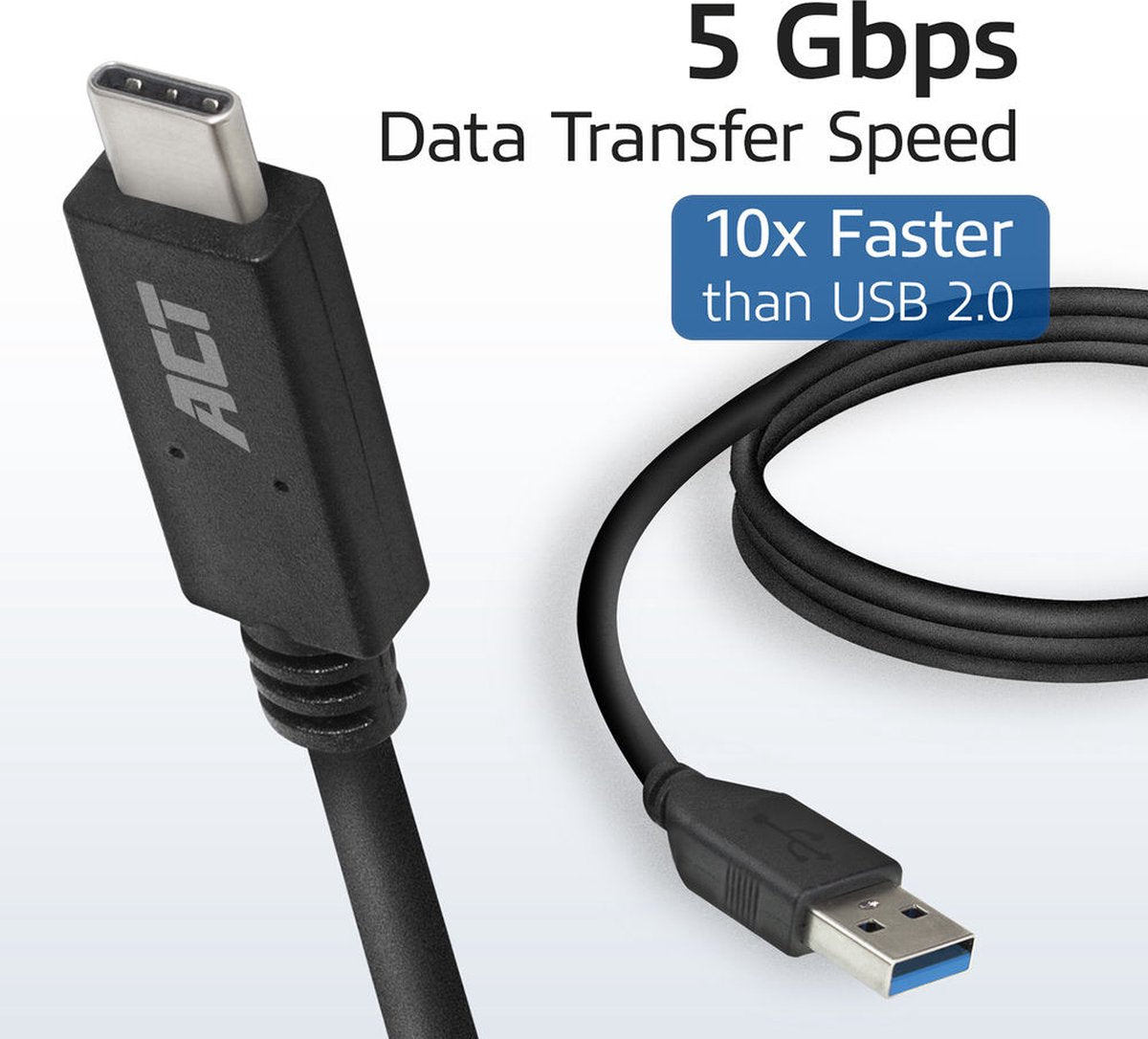 ACT AC7416 USB-A/USB-C Aansluitkabel - USB 3.2 Gen1 - USB-A male - USB-C male - 5Gbps - Zwart