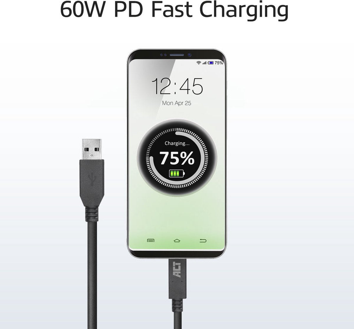 ACT AC7416 USB-A/USB-C Aansluitkabel - USB 3.2 Gen1 - USB-A male - USB-C male - 5Gbps - Zwart