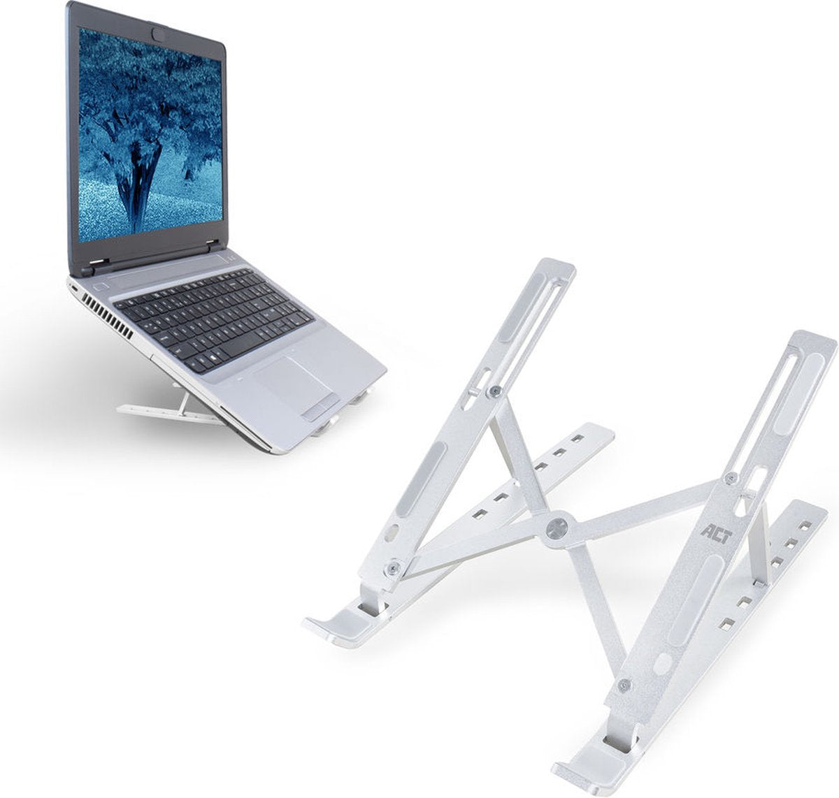 ACT AC8120 Laptopstandaard tot 15.6" , Draagbaar , Opvouwbaar , Aluminium , 6 Kijkhoeken , Anti-slip