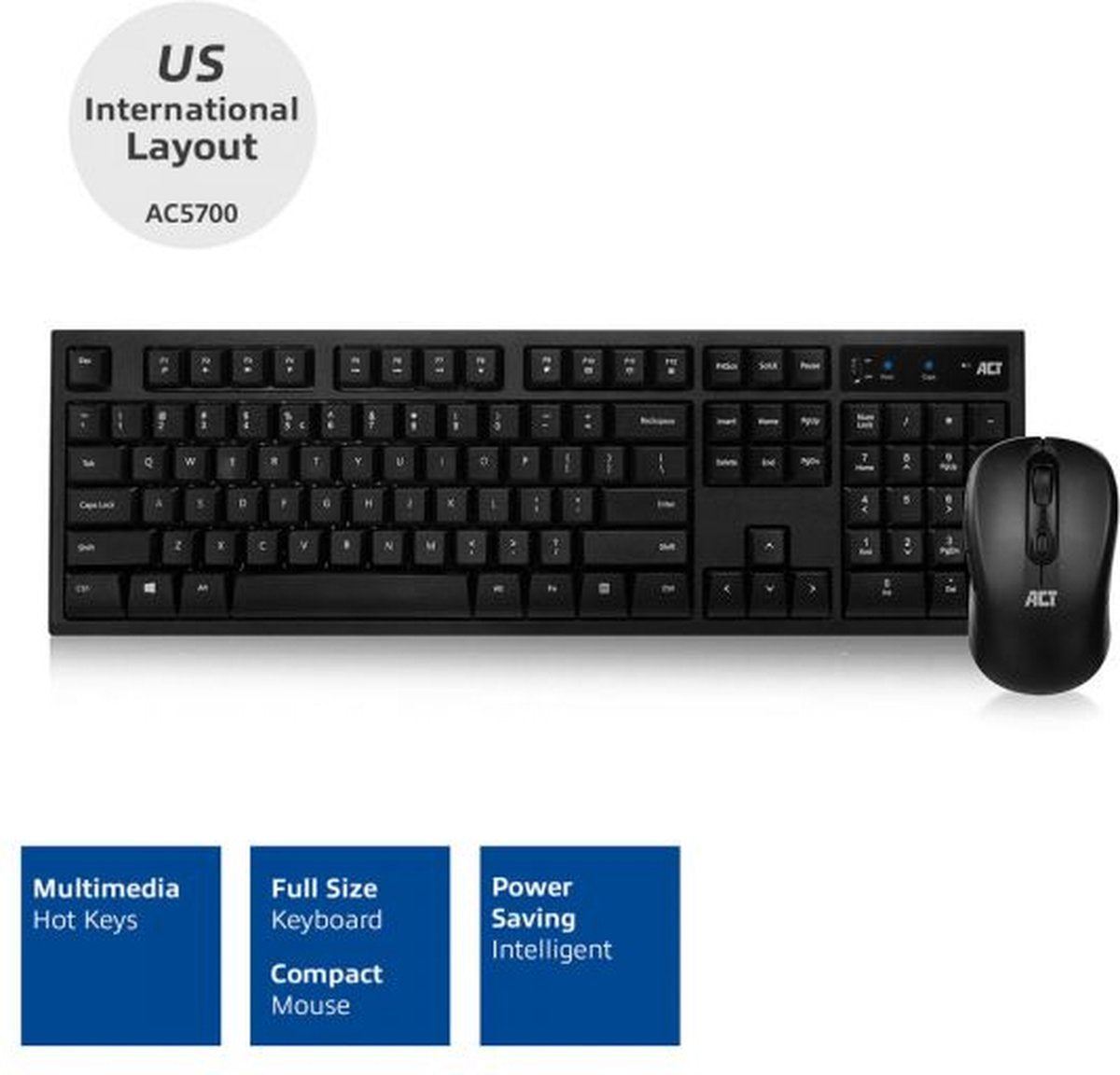 Act AC5700 Draadloos Qwerty Toetsenbord Soft Keys + Muis DPI 800 - 1600 Zwart