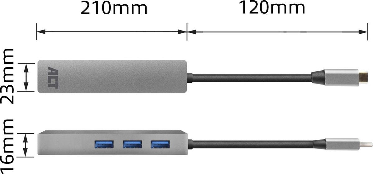 ACT AC7055 3-Port USB-C 3.1 (USB 3.0) Hub with Gigabit ethernet port