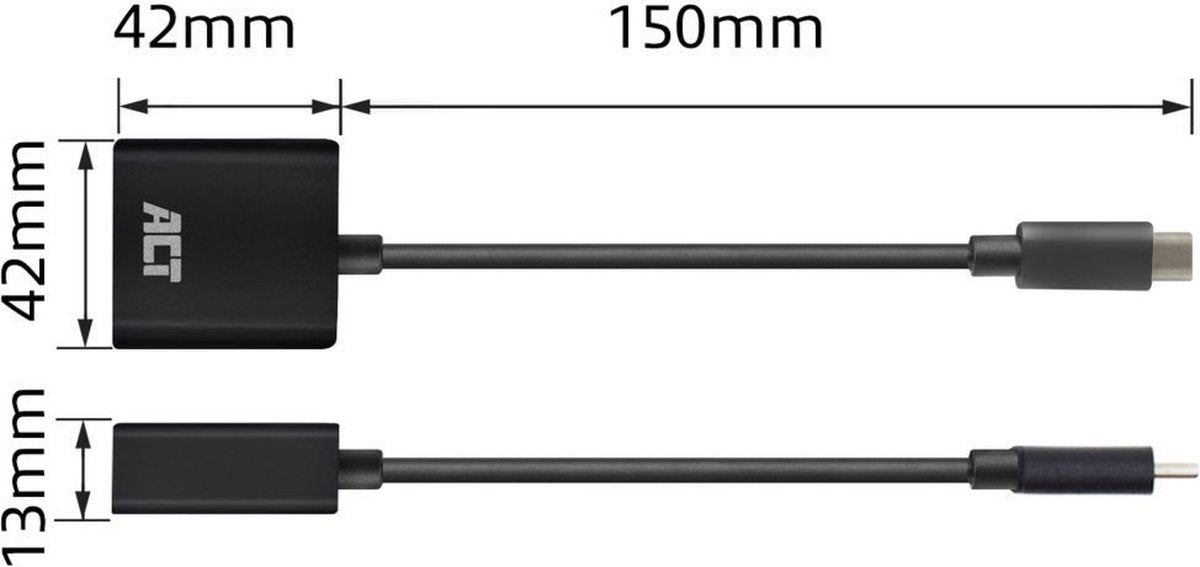 ACT USB C naar DisplayPort Adapterkabel – 4K@60Hz – DislayPort 1.2 -Geschikt voor Monitor - 15cm – AC7320