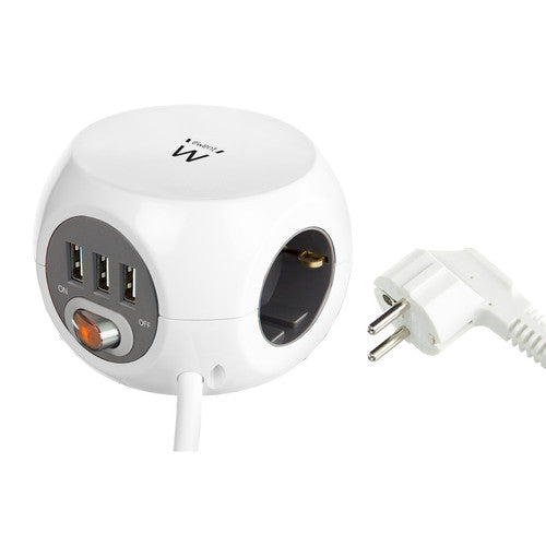 Ewent EW3939 Stekkerdoos Met 3 usb-A Poorten 1.5m wit
