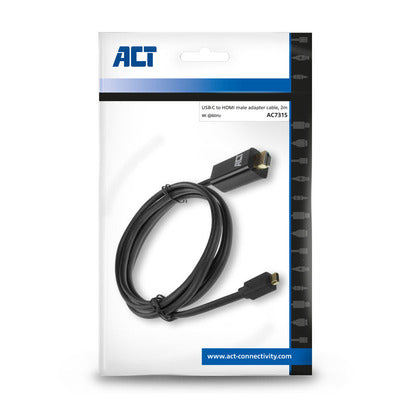 ACT AC7315 Zwart USB-C naar HDMI kabel 2,0 meter - Zwart