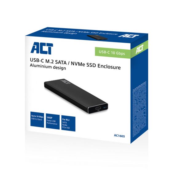 ACT AC1615 USB-C M.2 SATA en NVMe SSD Behuizing
