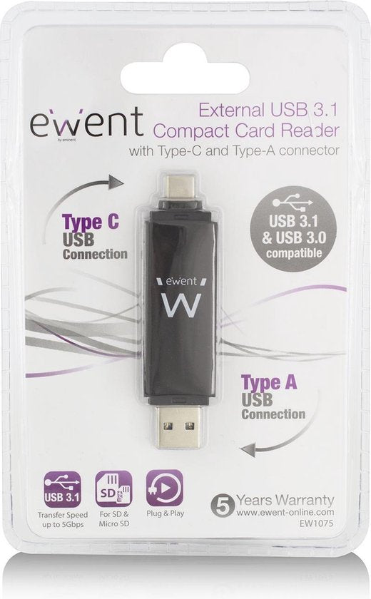 Act Ac6375 Compacte USB 3.1 Gen1 (USB 3.0) Kaartlezer met een Type-C en Type-A connector