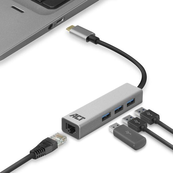 ACT AC7055 3-Port USB-C 3.1 (USB 3.0) Hub with Gigabit ethernet port