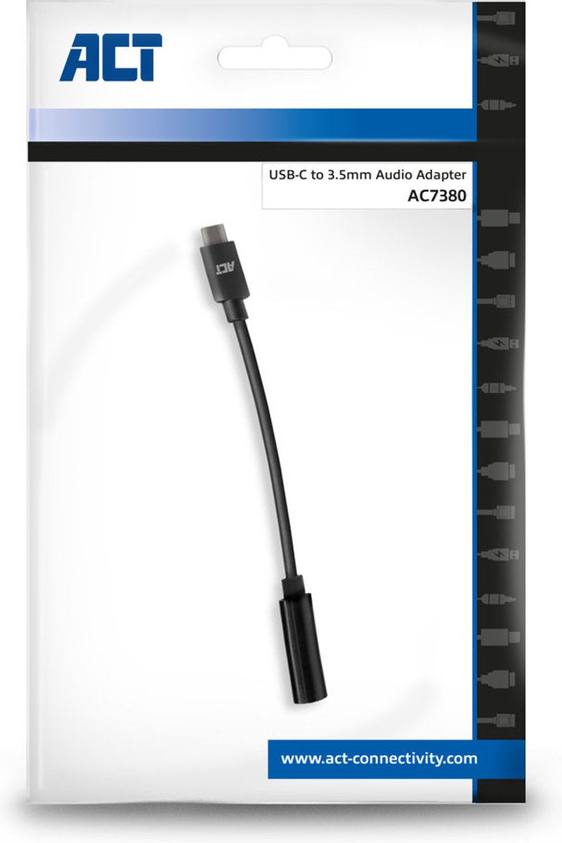 ACT USB-C Jack Audio Adapter - 3.5mm - DAC - Hi-Res Audio - Zwart AC7380