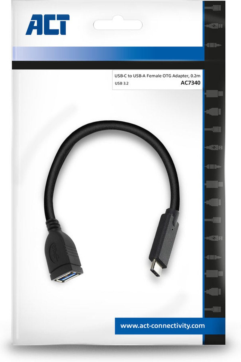 ACT USB 3.2 Gen2 OTG kabel C male - A female 0,2 meter AC7340