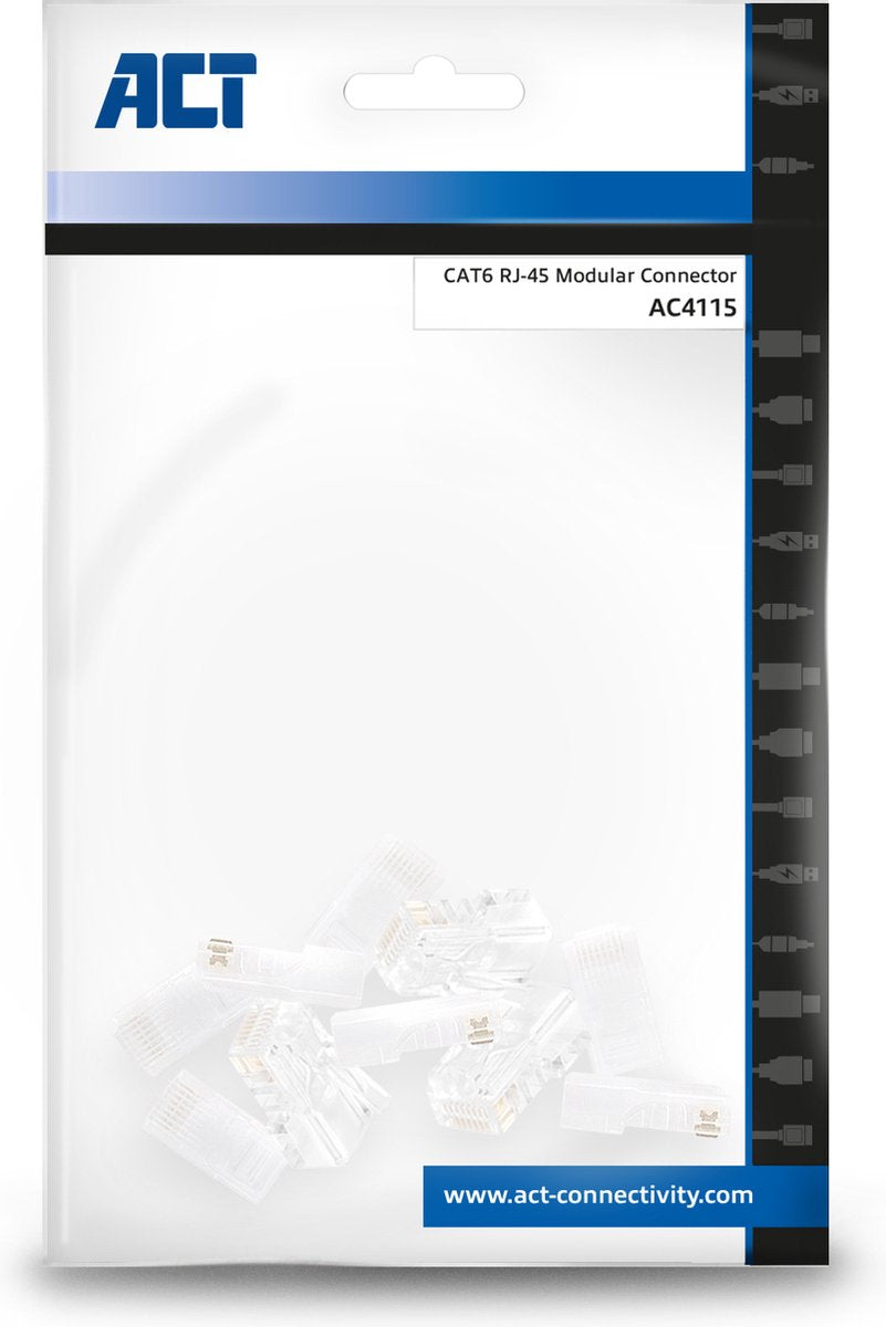 ACT RJ45 Connector CAT6, UTP Stekker voor Netwerkkabel, 10 stuks – AC4115