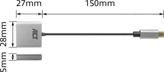 ACT AC7005 USB-C naar 3,5mm jack audio adapter en PD pass through