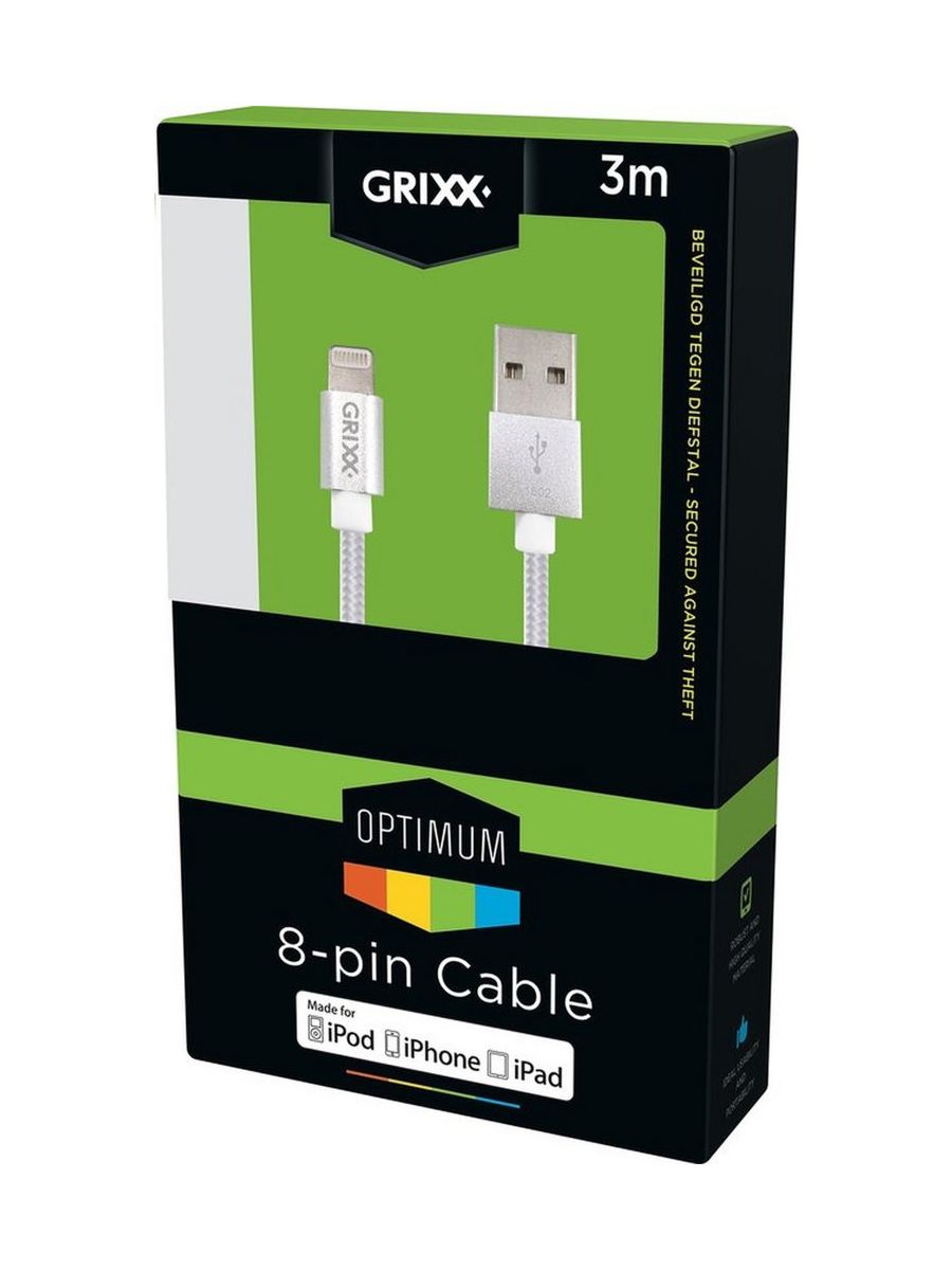 Grixx International Laad + datakabel Apple lightning 3m nylon