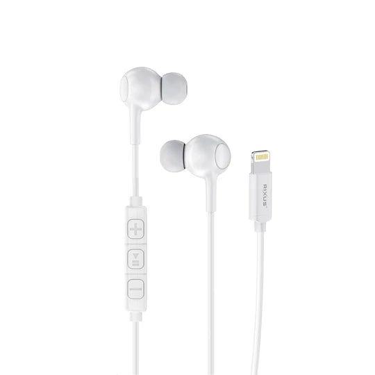Rixus RXHD56LW Lightning Connector Wired Earbud Type Headphone With Microphone White