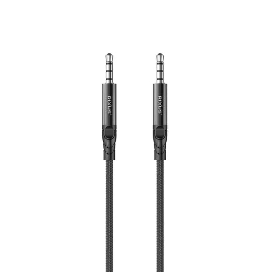 Rixus RXMU35 3,5 mm AUX naar 3,5 mm AUX gevlochten audiokabel 1,2 m zwart