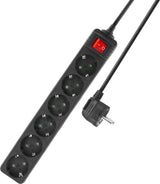 ACT AC2465 Stekkerdoos met lichtgevende schakelaar, 6 sockets, 3 m, zwart AC2465