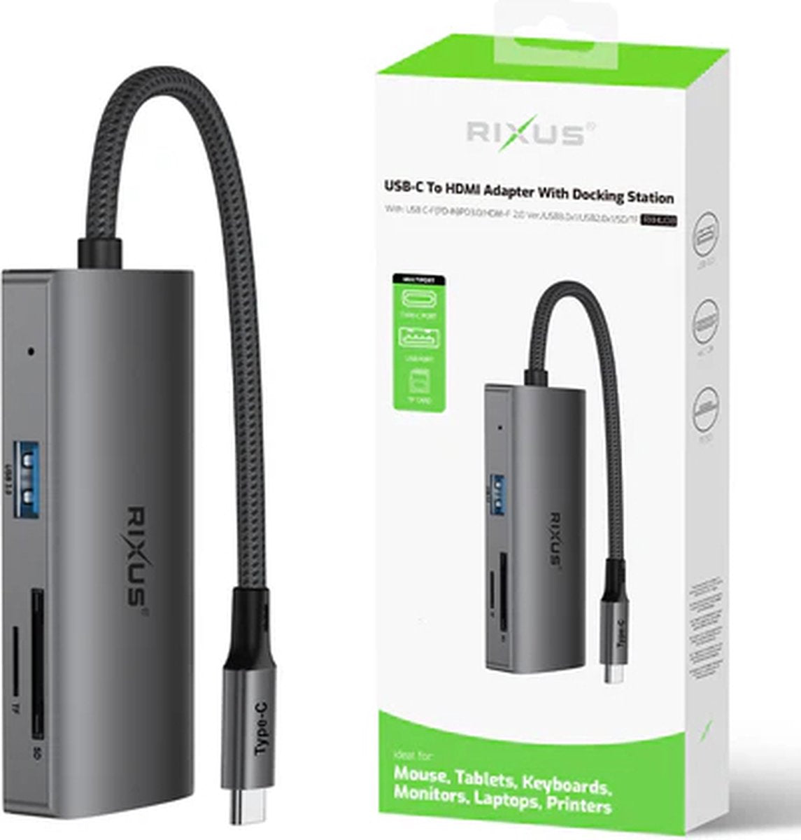 Rixus RXHU08 USB-C TO HDMI Adapter With Docking Station