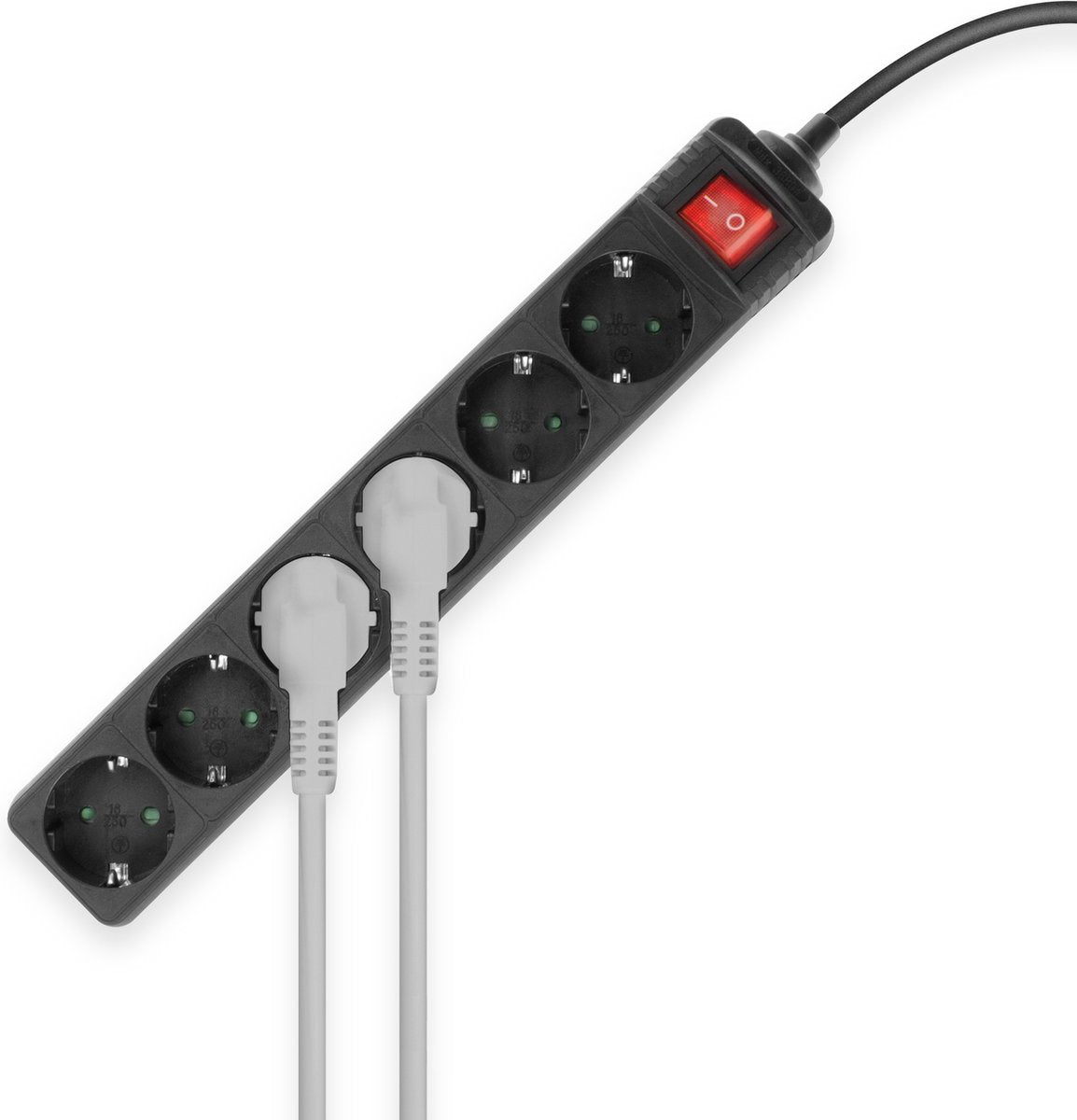 ACT AC2465 Stekkerdoos met lichtgevende schakelaar, 6 sockets, 3 m, zwart AC2465