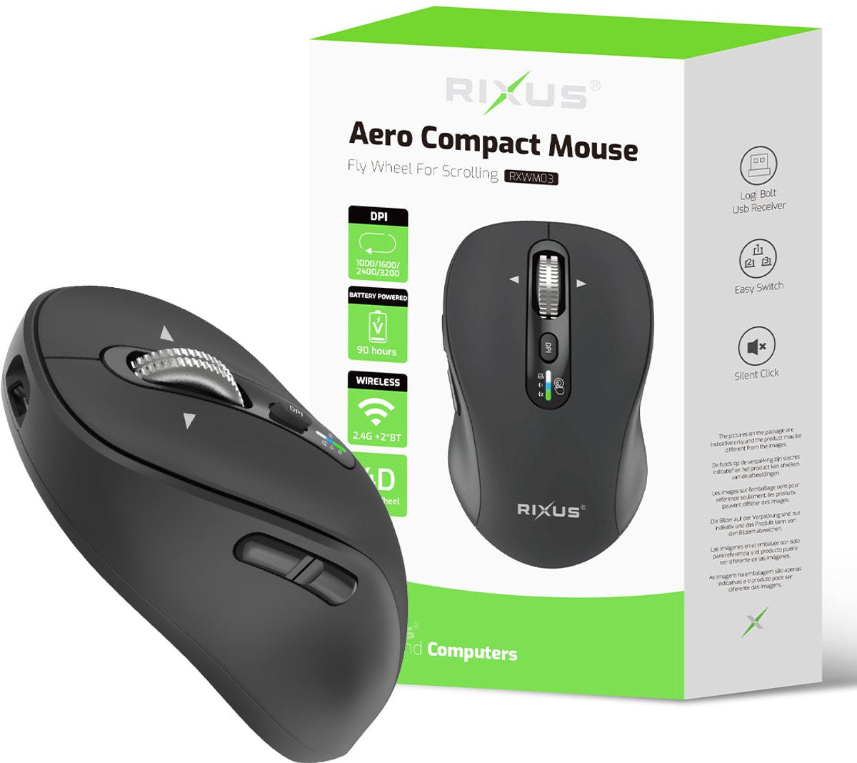 Rixus RXWM03 Aero Compact Mouse oplaadbaar Black