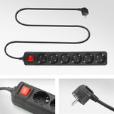 ACT AC2465 Stekkerdoos met lichtgevende schakelaar, 6 sockets, 3 m, zwart AC2465