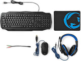 Nedis Gaming Combo Kit - 4-in-1 - Toetsenbord, Koptelefoon, Muis en Muismat - Blauw / Zwart - QWERTY - US Internationaal