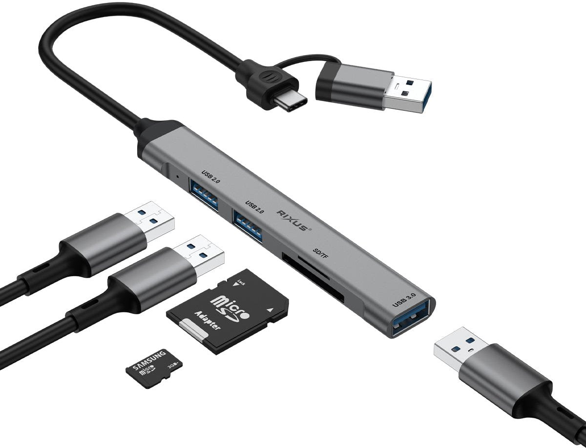 Rixus RXHU05 USB-C 2 in 1 Hub Multiport Adapter