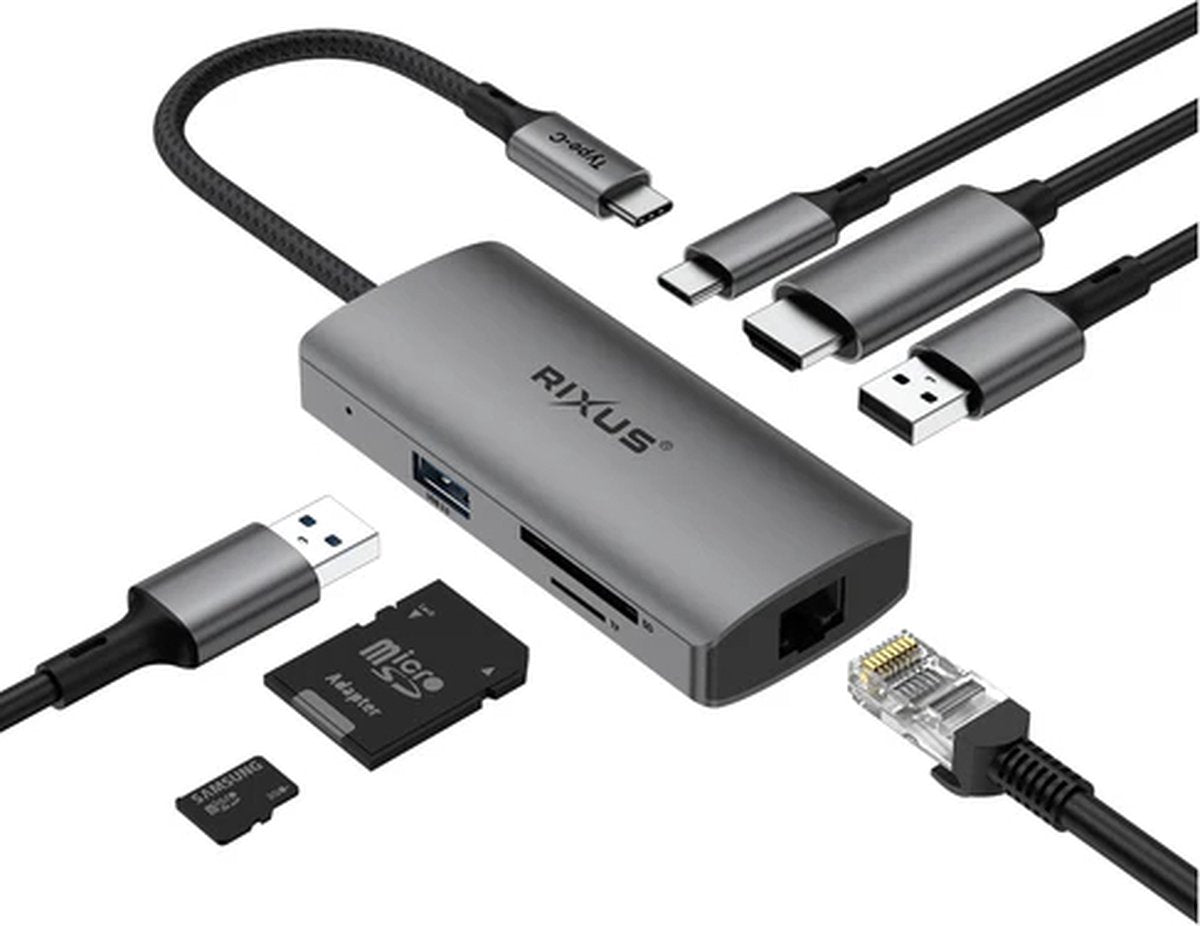 Rixus RXHU08 USB-C TO HDMI Adapter With Docking Station