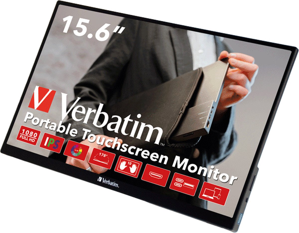 Verbatim 49592 computer monitor 39,6 cm (15.6") 1920 x 1080 Pixels Full HD LCD Touchscreen Zwart