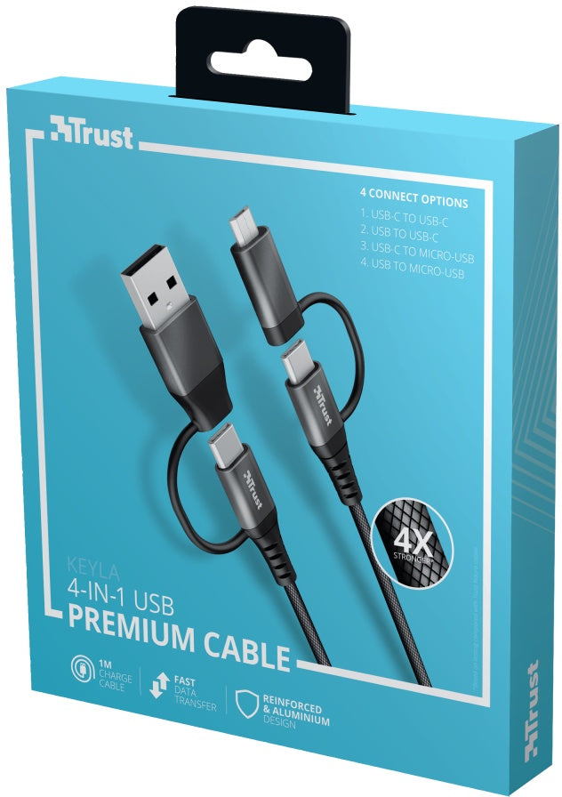 Trust Keyla - 4-in-1 USB Kabel - Extra Sterk - 1 Meter