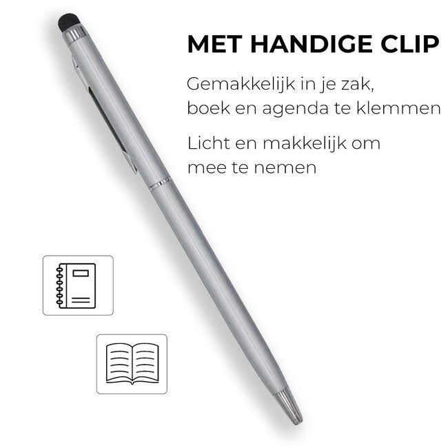3 Stuks - Balpen en Touch Pen - 2 in 1 Stylus Pen voor smartphone en tablet - Metaal - Zilver