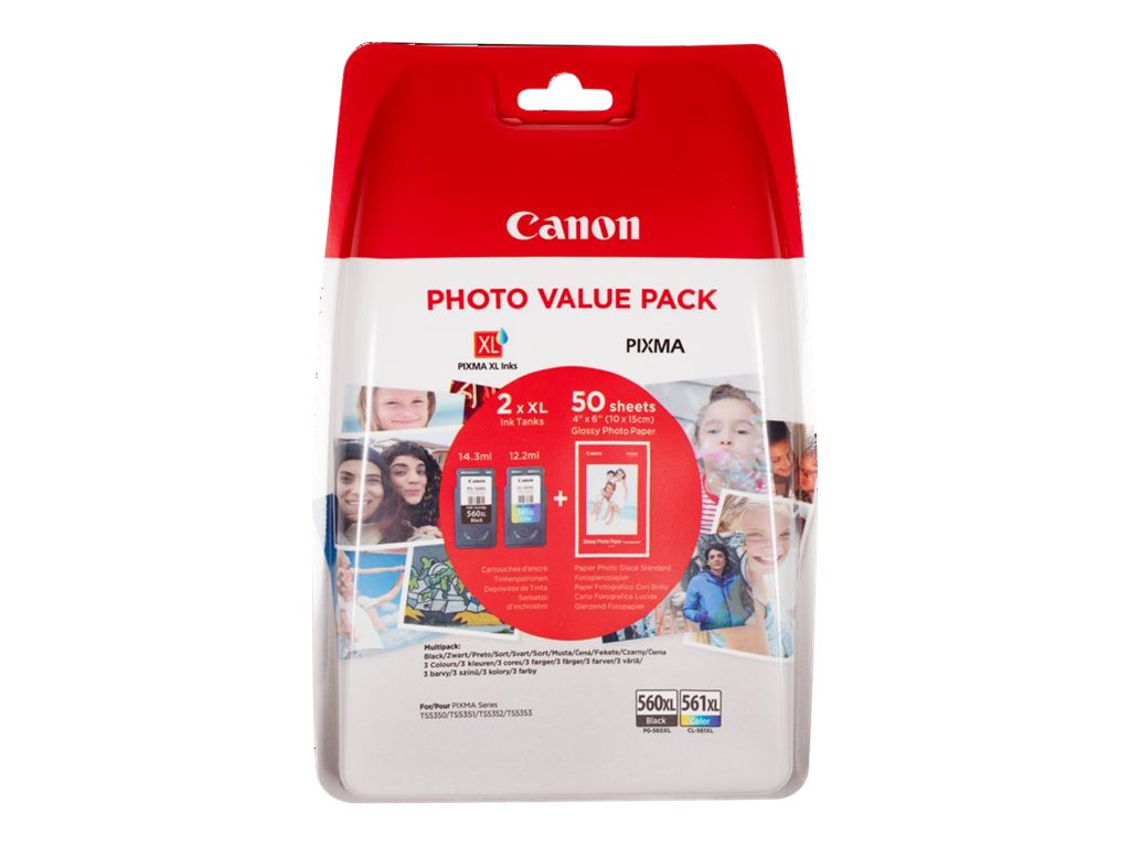 CANON CRG PG-560XL/CL-561XL PHOTO VALUE BL 4x6 Phot PaperGP-501 50sheets + XL Black & XL Colour Cartridges