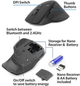 ACT Draadloze multi-connect muis Bluetooth of USB-A ontvanger, 2400 DPI met stille klik,  AC5146
