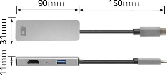 ACT USB-C 4K multiport adapter voor 2 HDMI schermen, USB-A datapoort AC7013