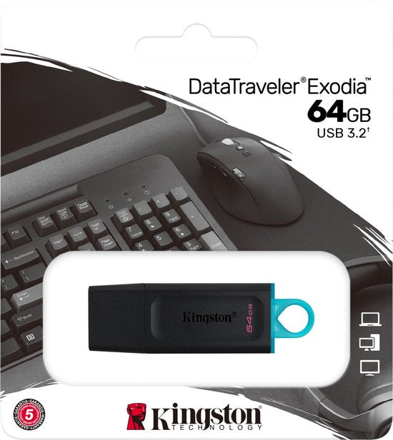 Kingston 64GB USB Stick - USB 3.2 Gen 1 - DataTraveler Exodia - Zwart