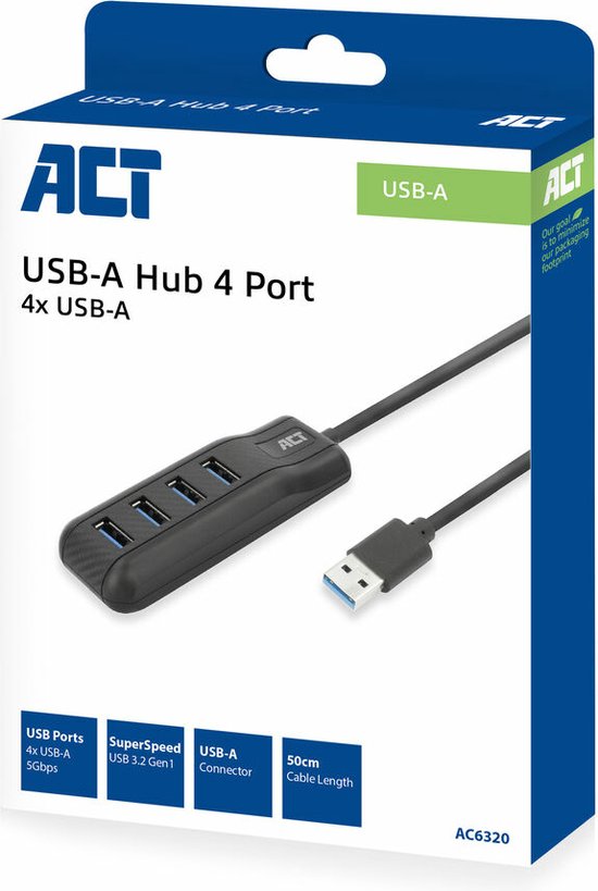 ACT USB-A hub 3.0, 4 poorts USB-A AC6320