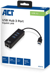Ewent EW1140 3 port USB hub usb 3.0 / 3.1 & 10/100/1000 LAN poort