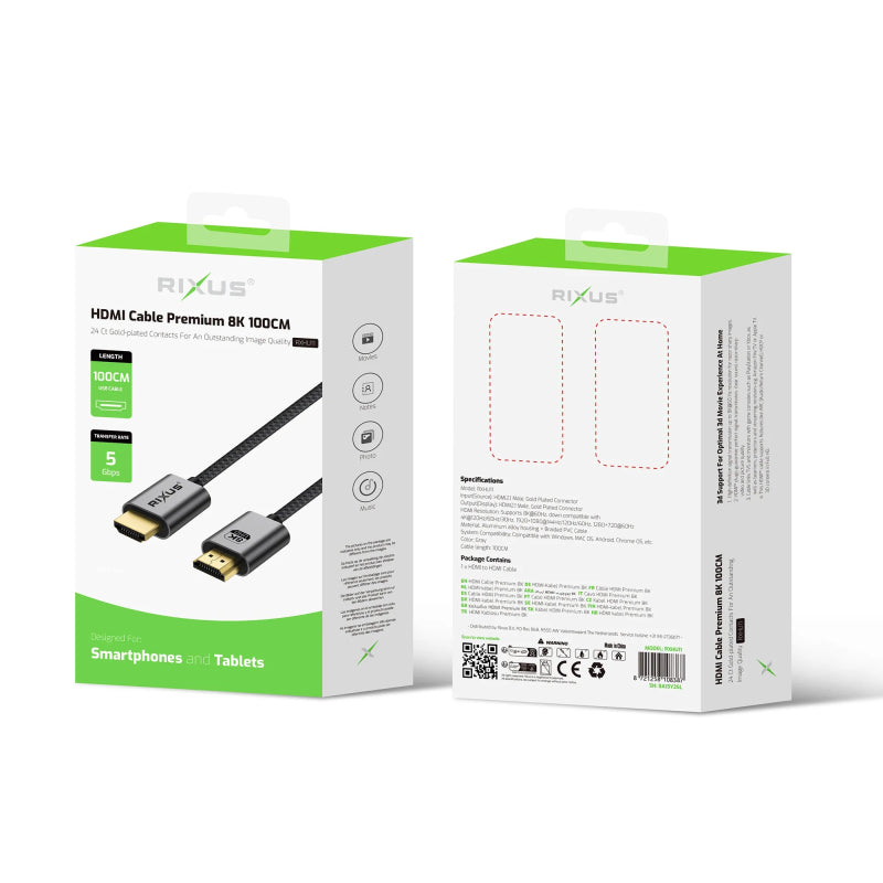 Rixus RXHU11 Premium HDMI-kabel 8K 1 mtr. Space Gray