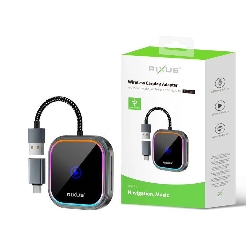 Rixus RXCP05 Draadloze CarPlay Adapter Metallic Grijs
