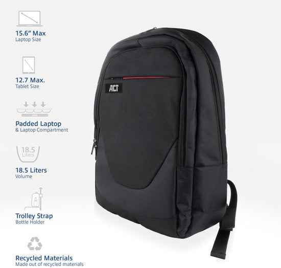 ACT AC8565 Suburb rugzak voor laptops tot 15,6", gemaakt van gerecyclede plastic flessen 15,6