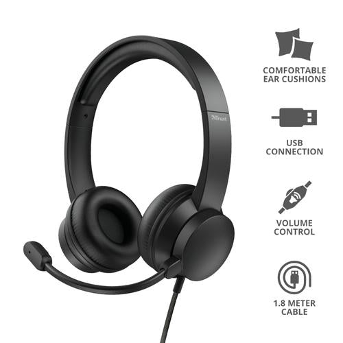 Trust HS-200 On-Ear USB Headset - BUSINESS MODEL