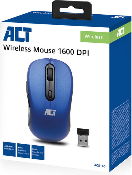 ACT Muis Draadloos - Optisch - 1600 DPI - 2.4Ghz USB Mini Dongel - Lichtgewicht - AC5140 Blauw