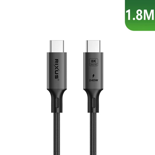Rixus RXUC02 USB-C 4.0 To USB-C Cable 1.8m 240W Grey ( 8k video transfer )